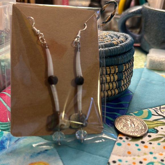 Handmade Beaded Earrings: Raw Abalone, Lava Beads and Dentillium