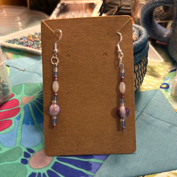 Handmade Beaded Earrings: Mother of Pearl, Amethyst, & Czech Seed Beads
