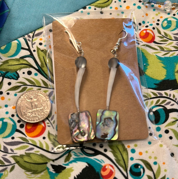 Handmade Beaded Earrings: Dentillium, Abalone & Glass globe