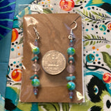 Handmade Beaded Earrings: Raw Turquoise, Rose Quartz, Czech Seed Beads & painted beads