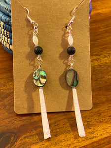 Handmade Mother of pearl, Lava beads, Abalone & Dentalium Earrings