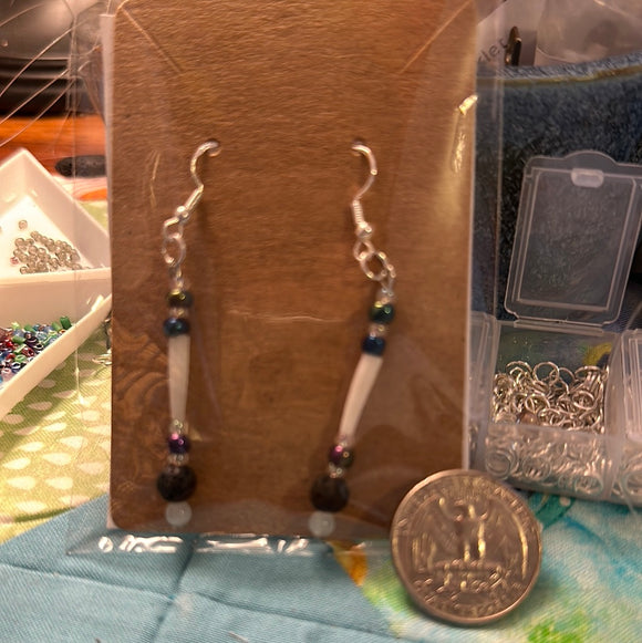 Handmade Beaded Earrings: Dentillium, Czech Seed Beads & Lava beads