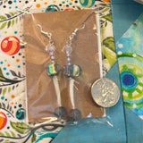 Handmade Earrings: Czech Seed Beads, Abalone, Dentillium, & Glass Globe